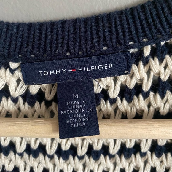 Tommy Hilfiger Womens Navy Blue Preppy Coastal Crochet Knit Cardigan Size Medium - Picture 3 of 8